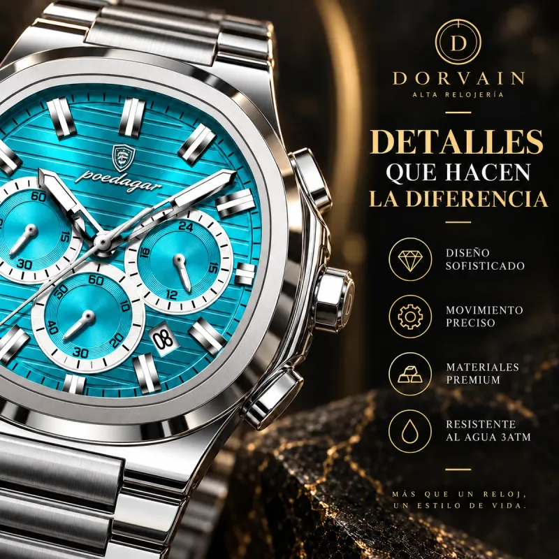 Dorvain Vértice Aqua · Turquesa — Detalles del dial